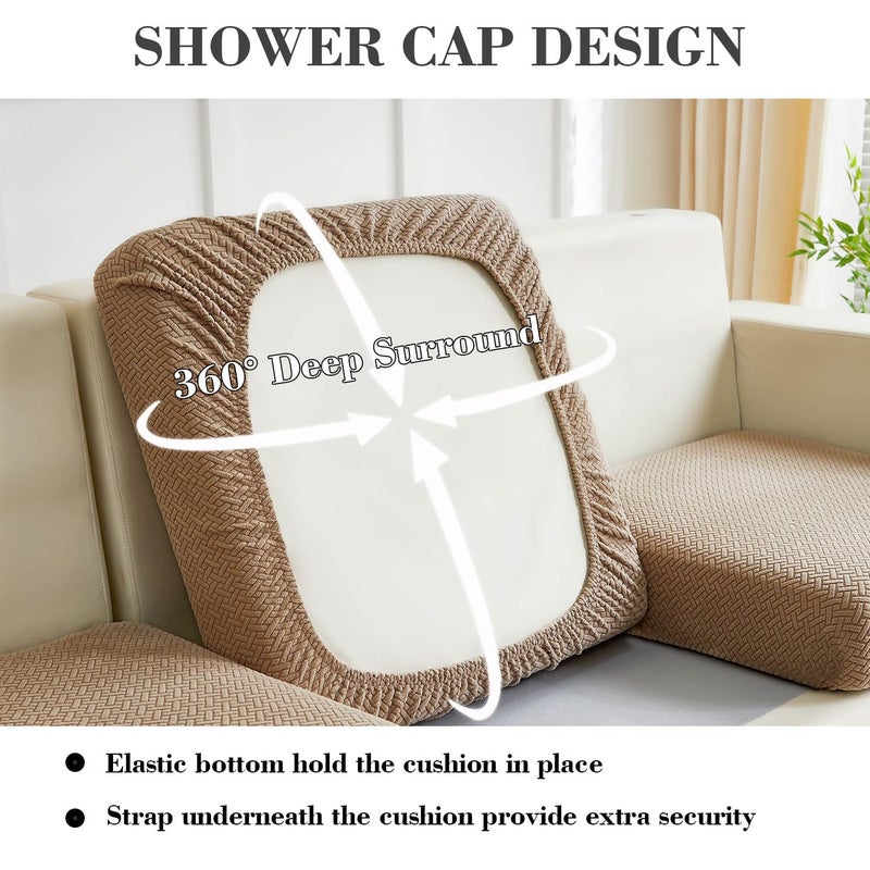 Disayu Sofa Covers Couch Covers for Sofa Pet Friendly Couch Cushion Covers Universal Sofa Covers Washable Stretch Slipcovers for Sectional Sofa (Texture Light Coffee, 2 Seats + Chaise Cover) - Image 4